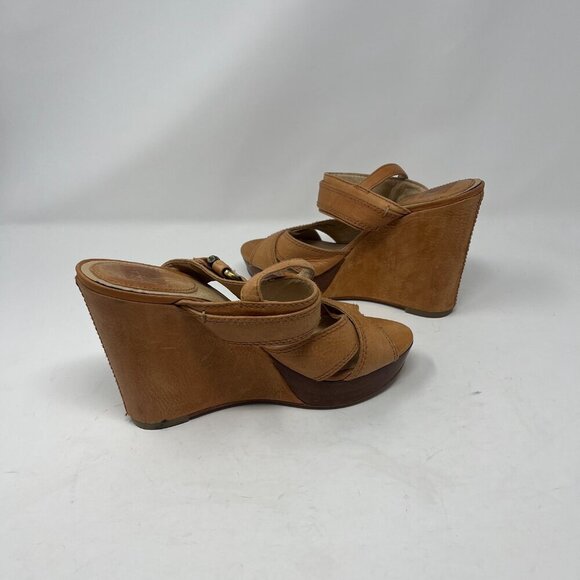 Frye wedge Alexa Criss Cross sandals tan leather 9M - Picture 5 of 10
